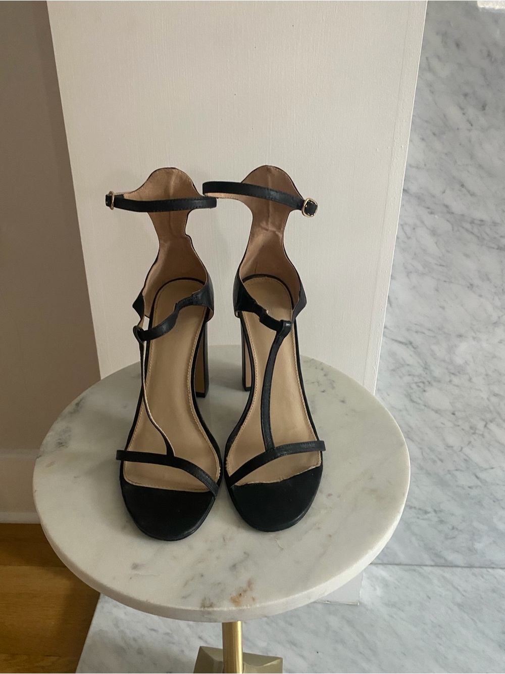 Messeca New York Black T-Strap Ankle Strap High Heels